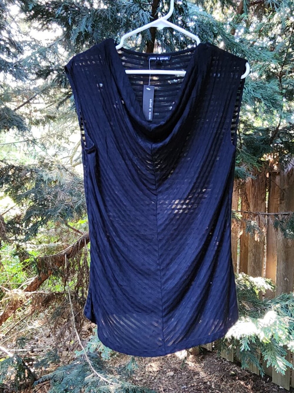 *NWT* Women's Large Cable and Guage Sleeveless black partially sheer top